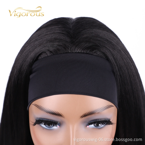 Heat Resistant Good Quality Natural African Silky Black Long Straight Cheap Price Wholesale Synthetic Headband Wig